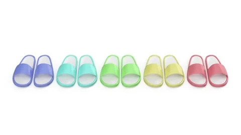 Row of five pairs of rubber slides Stock Footage 318980835