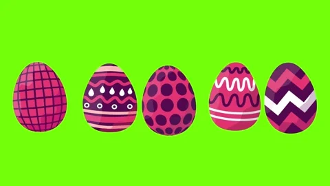 Row of five patterned easter eggs on green screen background Stock Footage 329585358