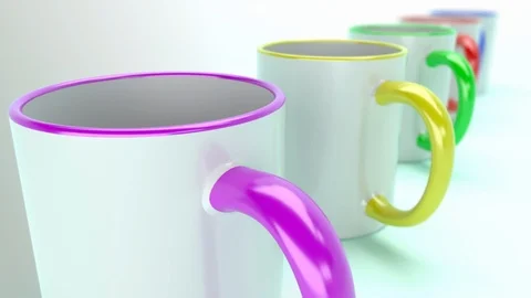 A row of five spinning mugs Stock Footage 103084892