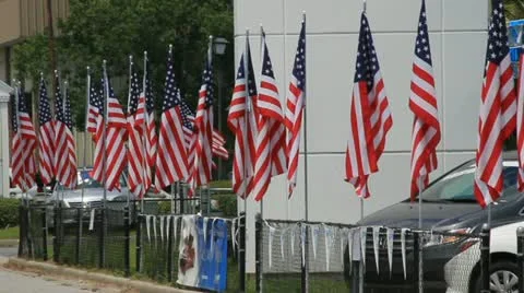 Row of Flags on 4th of July Stock Footage 12574262