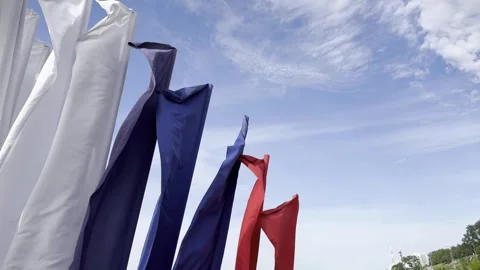 A row of flags with blue, white, and red stripes 库存影片 277561125