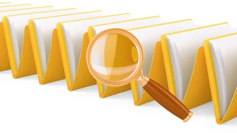 Row of folder with magnifier, animation. 3D rendering Stock Footage 84510958