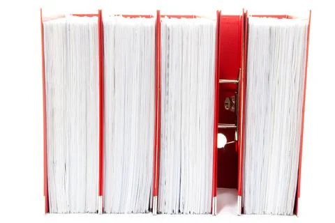 Row of folders for papers and documentation on a shelf in the office 写真素材
