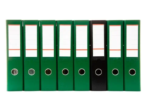 Row of folders for papers and documentation on a shelf in the office Stock Photos