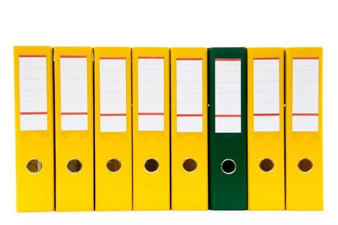 Row of folders for papers and documentation on a shelf in the office 스톡 사진
