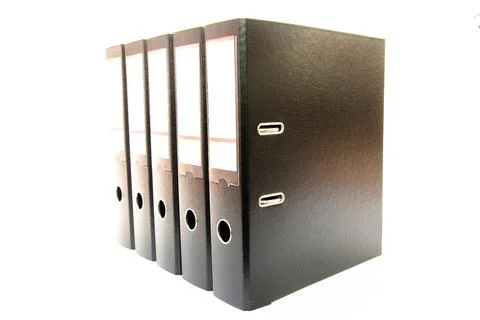 Row of folders for papers and documentation on a shelf in the office 스톡 사진