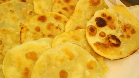 Row of fried chapati Stock Footage 40978565