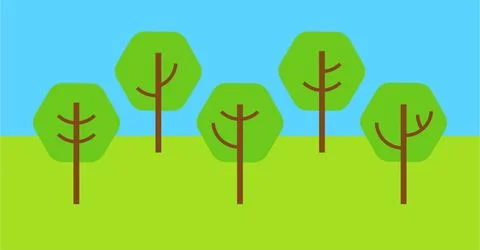 Row of geometric deciduous trees. Vector isolated. Stock Illustration