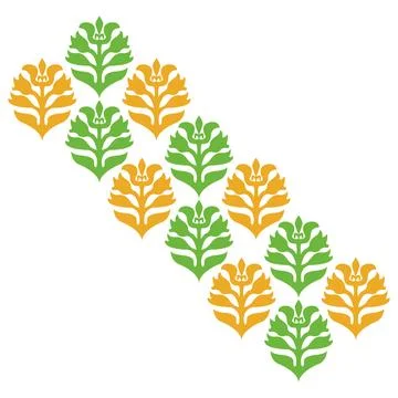 A row of green and orange pattern leaves Stock Illustration