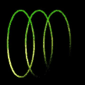 Row of green gradient parallel rings pixel art, vector outline model with square Stock Illustration