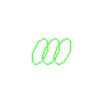 Row of green parallel rings pixel art vector icon, Y2K outline model squared Stock Illustration