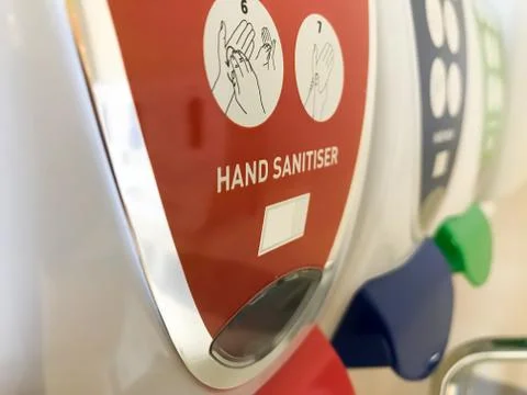 Row of hand sanitizers in a hospital Stock Photos