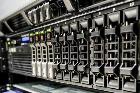 Row of harddisk slot on the server. Stock Photos