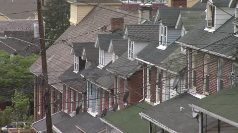 ROW HOMES POWER LINES Stock Footage 63074340
