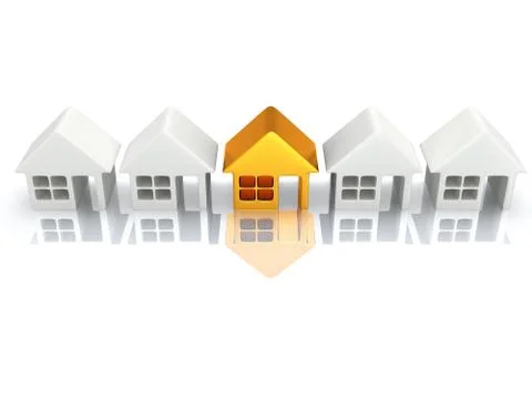 Row of houses with reflection. 3d render. 스톡 일러스트