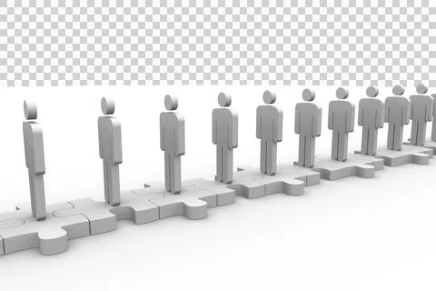 Row of human standing on jigsaw piece Stock Illustration