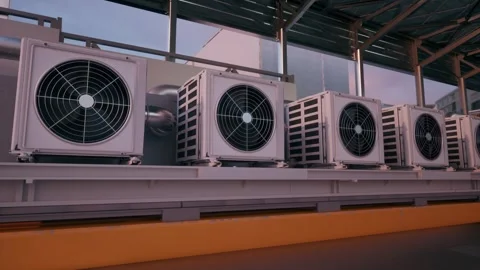 Row of HVAC AC Condenser Units Industrial Building Ventilation Stock Footage 337815884