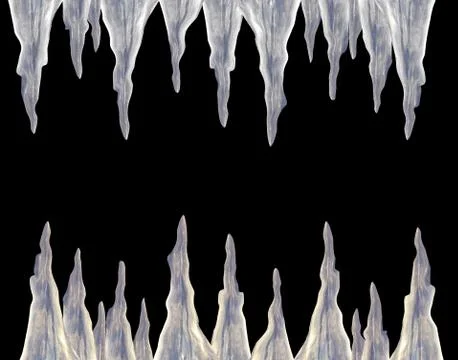 Row of icicles in a cellar on a black background isolate clipping Stock Illustration