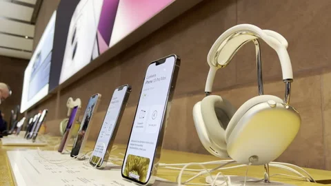 Row of latest Apple Computers iPhone 13 ... | Stock Video | Pond5
