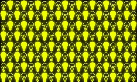 Row of Light Bulb pattern on black background Stock Illustration