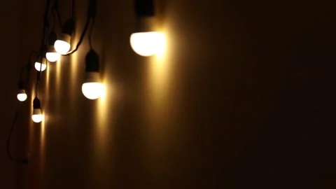 Row of lights in the dark in row lining street Video stock 155079511