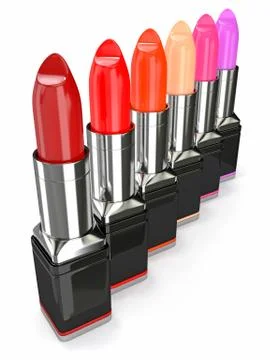 Row of lipsticks on white background. three-dimensional image. Stock Illustration