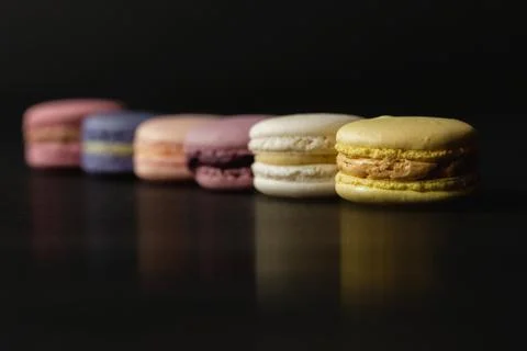 Row of macarons with reflection Stock-Fotos