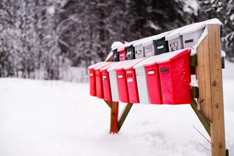 Row of Mailboxes in the Snow Stock Photos