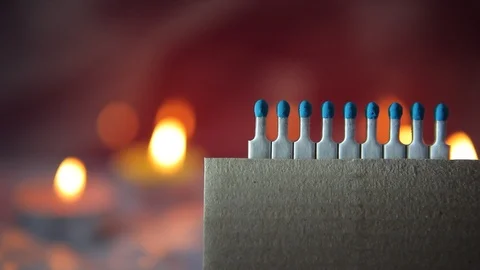 A row of matches are burning in sequence Stock Footage 91508289