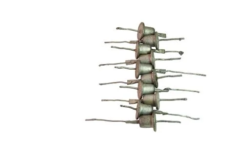 Row of medium power rectifier diodes. Vintage electronic components, isolat.. Stock Photos
