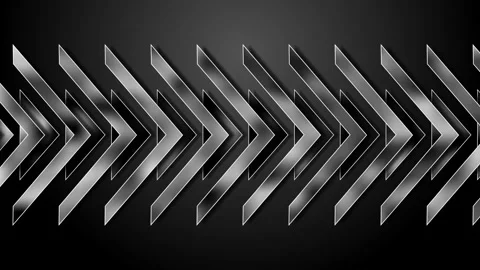 Row of metallic chevron arrows in repeating pattern on dark gradient backgr.. Stock Footage 334750294