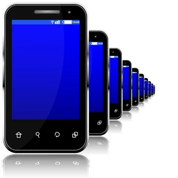Row of mobile phone in perspective Illustrazione stock