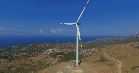 Row of modern wind turbines generating clean and renewable energy.4k Stock Footage 97101746