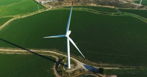 Row of modern wind turbines generating clean and renewable energy.4k Stock Footage 97103788