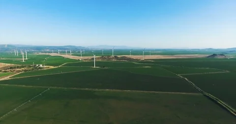 Row of modern wind turbines generating clean and renewable energy.4k Stock Footage 97103940