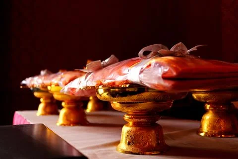 Row of monk's robe set. Stock Photos