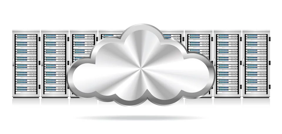 Row of Network Servers with Cloud Stock Illustration