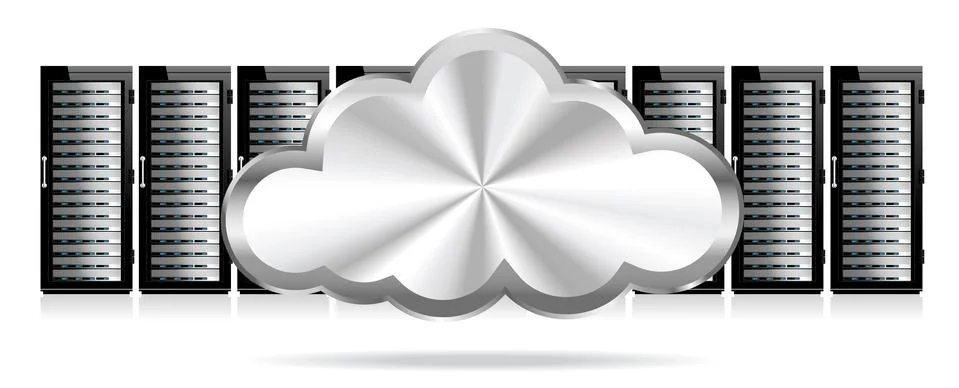 Row of Network Servers with Cloud Stock Illustration