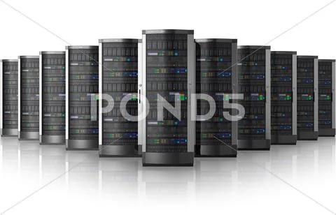 Row of network servers in data center Stock Illustration