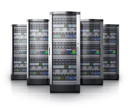 Row of network servers in data center Illustrazione stock
