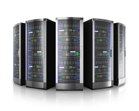 Row of network servers in data center 库存插图