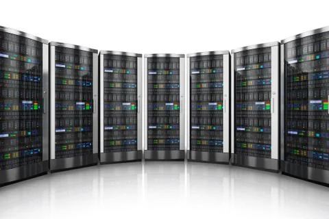 Row of network servers in data center 库存插图