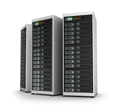 Row of network servers in data center isolated on white Illustrazione stock