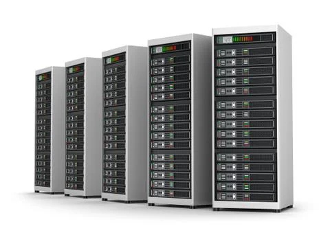 Row of network servers in data center isolated on white Stock Illustration