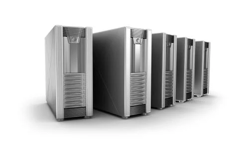 Row of network servers over white Stock Illustration