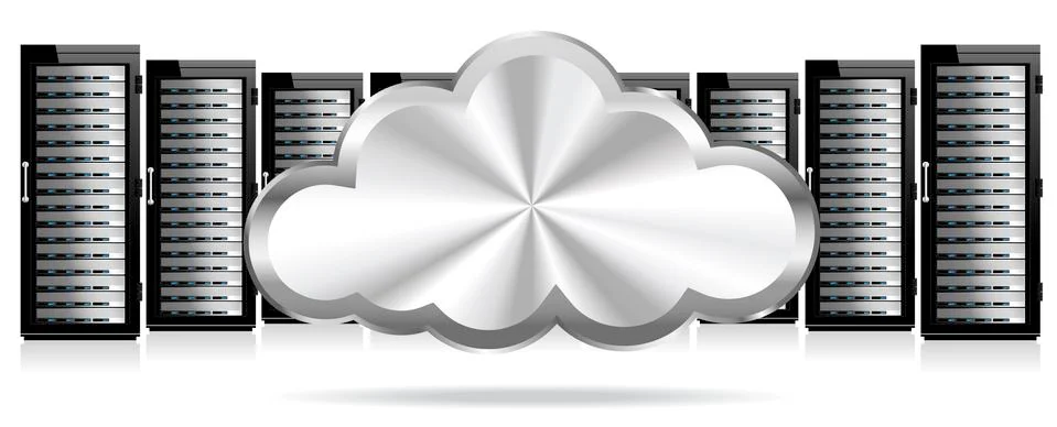 Row of Network Servers with Silver Cloud Stock Illustration