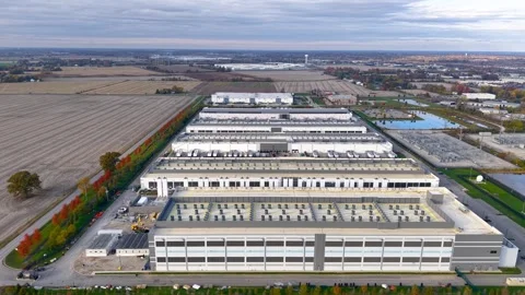 Row of newly built large data centers in Dublin, Ohio. Stock Footage 321792067