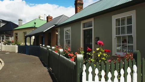 Row of old cottages at arthur circus in battery point, tasmania Stock Footage 72366183