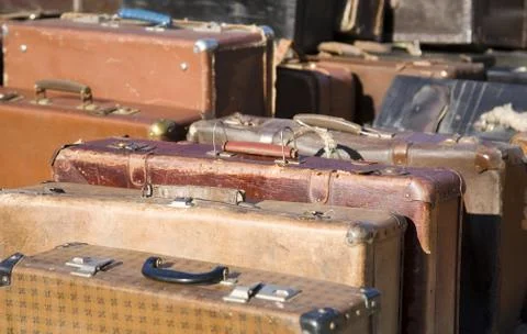 Row of old fashioned suitcases 스톡 사진