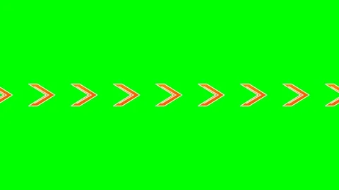 A row of orange chevrons pointing right against a bright green background Stock Footage 340900288